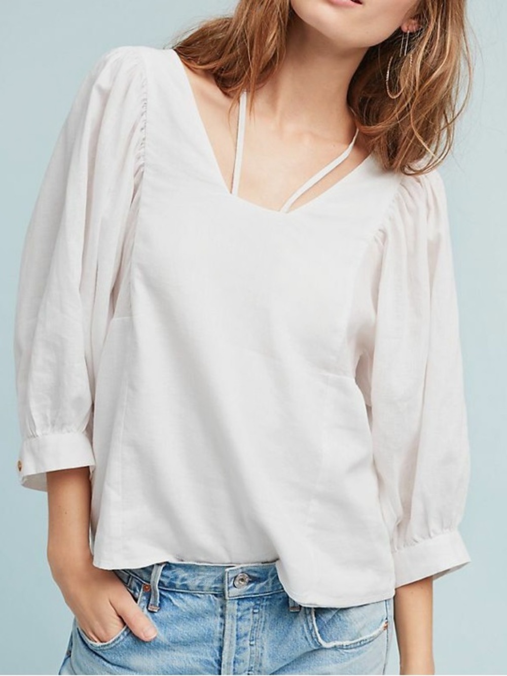 Akemi + Kin White Balloon Sleeve Peasant Blouse